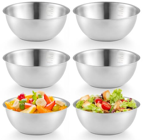 Juego de 6 cuencos de acero inoxidable, ensaladeras, cuencos de acero inoxidable, cuenco para mezclar, cuenco de metal, para servir, aperitivos, cereales (17 cm, 0,7 L)
