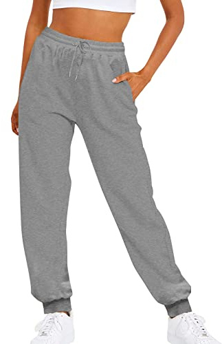 YCBMINGCAN Pantalones de chándal para mujer, color liso, cintura elástica, informales, sueltos, de forro polar, ropa interior de esquí, pantalones largos