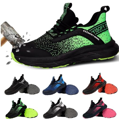 DYISOFY Steel Toe Safety Trainers Men Women Lightweight, Green, UK 10