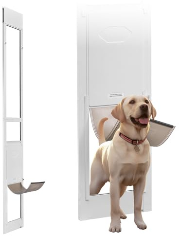 VEVOR Porta Scorrevole per Animali Domestici, Altezza Regolabile da 2311 a 2439 mm, Telaio in Lega di Alluminio con Cerniere Girevoli e Design con Serratura, Sportello per Cani L Bianco