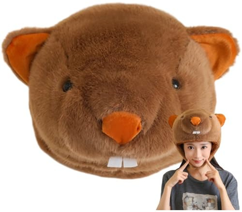 Stakee Divertido Gorro De Cosplay con Forma De Animal, Gorro De Peluche para Fiesta, Accesorio para Disfraz De Marmota, Accesorios para Fiesta De Halloween Y Navidad.