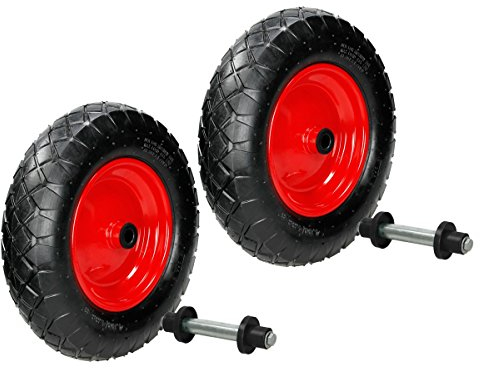ECD Germany 2er Set Schubkarrenrad luftbereift mit Achse, 4.80/4.00-8, Ø 390 mm, 95 mm Breite, 200 kg, Reifen mit Stahlfelge Rot, Luftrad Ersatzrad, Pneumatische Rad für Schubkarre und Gartenkarren