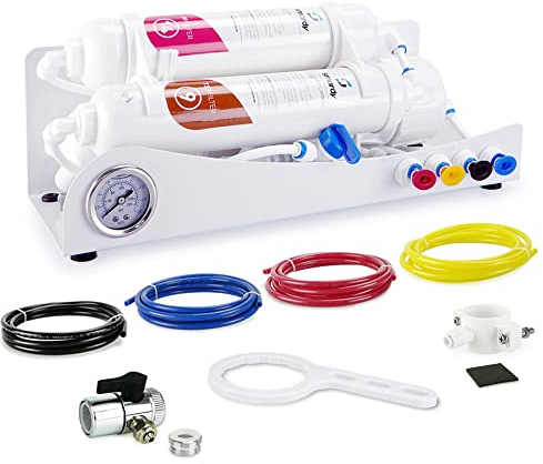 smardy Umkehrosmoseanlage Aquarium Osmoseanlage 3 stufig mit Druckmanometer, kein Tank erforderlich, Wasserfilter zur Herstellung von Osmosewasser für Aquaristik, Meerwasseraquaristik