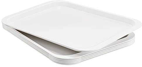 HSDT Melamine Serving Trays White 17.1x12.2 Inch Rectangle Cafeteria Fast Food Trays Breakfast Lunch Dinner for Eating Set of 6,PFW-174122-06
