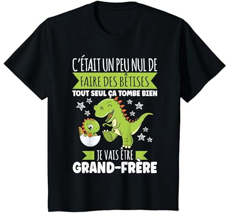 Futur Grand Frère Drôle Annonce Dinosaure Bêtises Cadeau T-Shirt, Enfant, Noir, 2 Ans