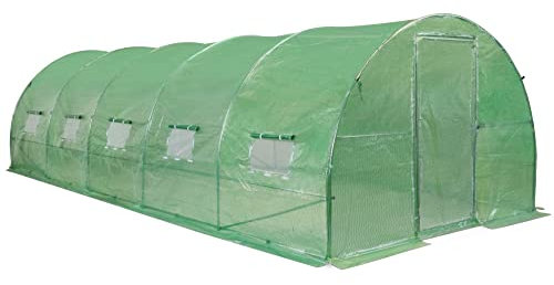 Garden Point | Tunnel di lamina | 3 x 8 x 2 m | Verde | Foglio di casa | Tenda Serra | Stagnola per piante | Pomodoro in serra | Con Porta