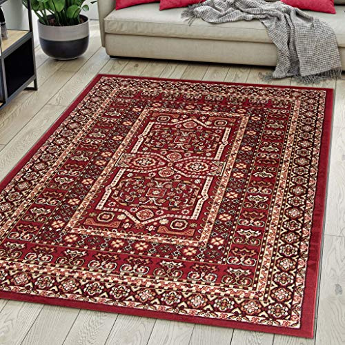 Mazovia Alfombra Pasillo 80x150cm Rojo Clásico Tradicional Suave Pelo Corto | Alfombra para Recibidor Cocina Oficina Salón Dormitorio Suelo Radiante Fácil de Limpiar Resistente a Detergentes Sintético
