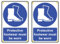 Pack of 2 rigid plastic signs 300mm x 200mm x 3mm with rounded corners and eyelets - protective footwear must be worn