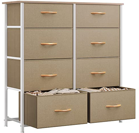YITAHOME Cajonera de Tela, Cómoda de Tela,Unidad de Almacenamiento de Tela, con 8 cajones Extraíbles,con Parte de Mader, Cómoda de para Sala de Estar, Dormitorio, habitación Infantil,Caqui