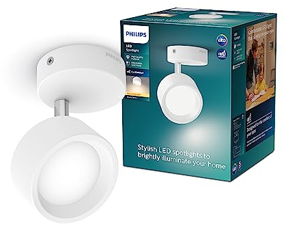 Philips Bracia 1-er LED Spot (5,5 W), einflammiger Wandspot mit warmweißem Licht, energiesparende Raumbeleuchtung mit langer Nutzlebensdauer, weiß