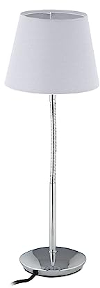 Relaxdays Tischlampe flexibel, mit Stoffschirm, verchromter Fuß, E14 Fassung, Nachttischlampe, HxD: 47 x 17 cm, weiß