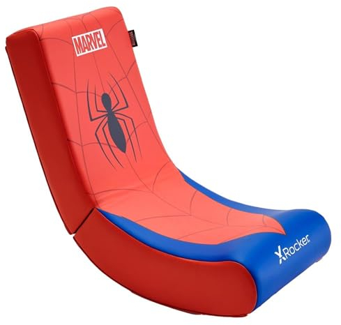 X-Rocker - Official Marvel Spider-Man Video Rocker Icon Gaming Chair, Red, Cartoon, Armless, Rocking, Sled Base, 150 lbs Max Weight, Faux Leather, Hard Floor, Carpet