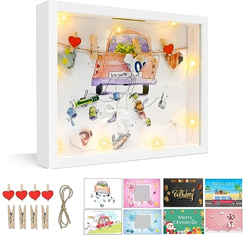 Saprdii Personalisiertes Geldgeschenk Hochzeit, Hochzeitsgeschenke für Brautpaar, 3D Bilderrahmen zum Befüllen mit Licht für Hochzeit Taufen Reisen Geburtstag