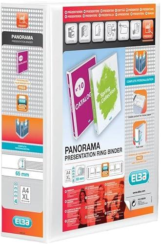 Elba Panorama 90 mm A4+ Presentation 4D Ring Binder - White (Pack of 5)