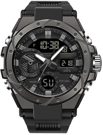 Forrader Relojes militares impermeables para hombre, multifunción, tácticos, deportivos, con alarma LED, cronómetro, relojes analógicos digitales, negro, Militar