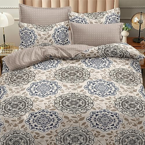 Etrexonline Juego de Funda Nórdica 4 Piezas Cama 180 Microfibra Suave Transpirable - 1 Funda Edredón 260x240 cm, 1 Bajera 180x200+28 cm y 2 Fundas de Almohada 50x100 cm (Color Mandala)