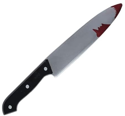 30cm Fake Bloody Kitchen Knife with Black Handle Halloween Slasher Bloody Knife Fancy Dress Weapon Accessory Prop