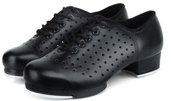 Jazz Stepptanz Schuhe atmungsaktive Tanzschuhe Schwarze Steppschuhe aus Leder Steppschuhe für Mädchen Jungen Jazz Tap Dance Schuhe Erwachsene Steppschuhe Low Heel Tap Shoes für Damen Herren