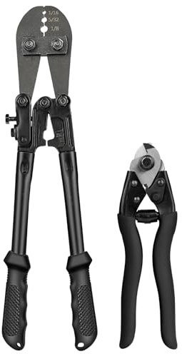 TooTaci Up to 3.2mm Wire Crimping Tool Kit, Include Cable Crimping Tool and Wire Rope Cutter, Wire Rope Swager Crimper for Crimping Loop Sleeve from 1.5mm to 3.2mm