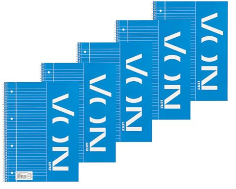 Leitz VON Collegeblock A4 liniert, 5er Pack, Notizblock mit 160 Seiten, 80 Blatt, Ideal für Büro, Studium und Schule, mit Rand links, 45750001