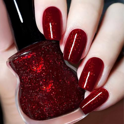 Red Nail Polish, Quick Dry nail polish Burgundy Red Nail Varnish, Glitter Nail varnish Long Lasting Wine Burgundy Cherry red nail Art No Need UV Nail Paint for DIY Salon Manicure at Home (07#)