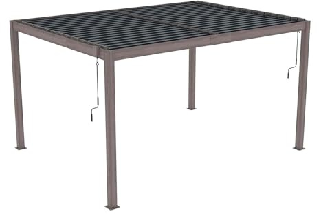Gardiun Pergola Bioclimatica Hampshire 3x4 di 12m2 Gazebo da Giardino Fabbricato in Alluminio e Acciaio Zincato con Resistenza a Raggi UV, Effetto Legno