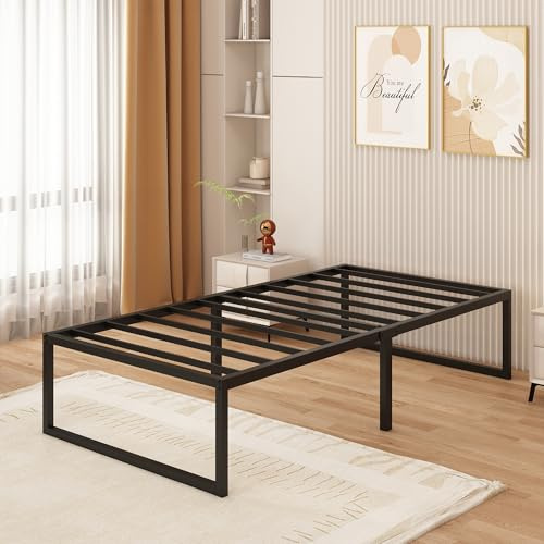 Yicensen Cama Individual 90x190cm con Listones de Acero Alt. 46 cm, Negra