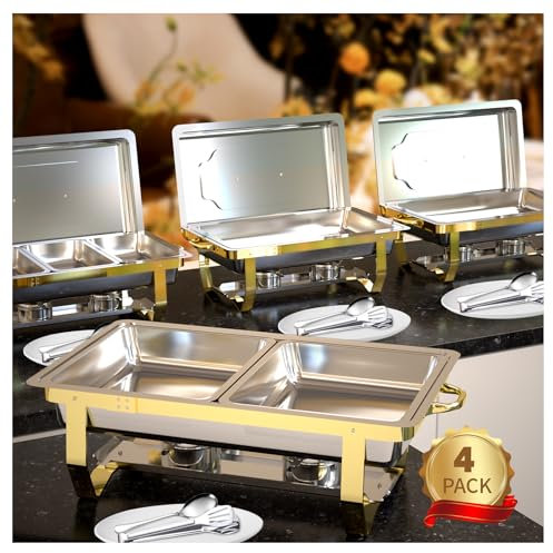 YLGJ&TIDY Chafing Dishes for Buffet set of 4 Food Warmers for Parties, Buffet Servers and Warmers,Semi Gold Chafing Dish Buffet Set, Elegant Catering Supplies Buffet Display Set