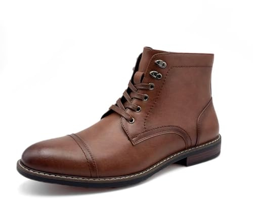 Finishing & Sewing Men's Lace-Up Leather Ankle Derby Boots (Brown, Adult, Men, 9.5, Numeric, US Footwear Size System, Medium)