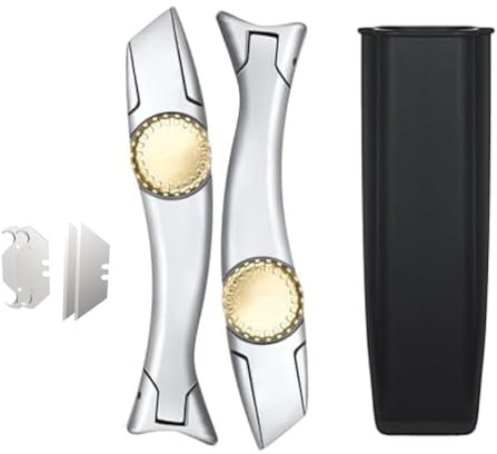 Booso Cuchillo para Techos, Paquete de 2 Cuchillos para Alfombras con Hojas de Repuesto para Cuchillos Multiusos, Herramientas para Techos con Soporte para Cortador de Alfombras