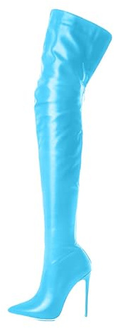 ticticlily Femmes Stiletto Aiguille Haut High Talon Heel Pointu Bout Mi Mollet Fermeture à Glissière Bureau Bottes A Bleu 40 EU