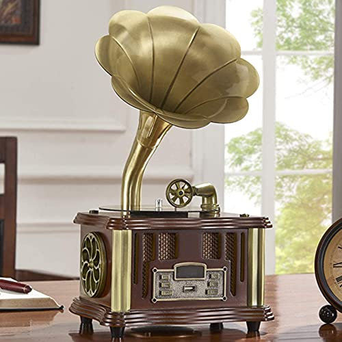 WDWDW Tocadiscos Retro Altavoz Bluetooth Tocadiscos Vintage Gramófono con Entrada Auxiliar Reproductor USB Fonógrafo De Doble Pista