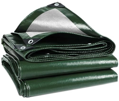 Wohohoho 120GSM Tarpaulin Waterproof Heavy Duty, 4m x 4m Large Green Rainproof Tarp UV/Tear Resistant PE Tarpaulin Sheet Tent with Reinforced Eyelets, Cover for Car, Pool, Caravan, Garden Furniture