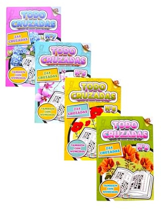 Todo Cruzadas Pack De 4 Libros 976 Cruzadas Pasatiempos En Español para Adultos Y Mayores También con Números Edición Actualizada