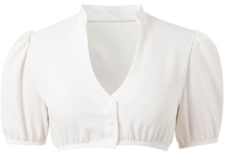 Générique Chemisier Dirndl pour Femme, Traditionnel de Ladies Short Blouse Blanche Femme Bouton Pression Manche Courte Rose Déguisement Oktoberfest en Dentelle avec Face