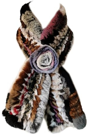 XUYUZUAU Mujer Chicas Invierno Bufandas Piel de Rex Conejo Auténtica Bufanda con Flor Calentador de Cuello Moda (Multicolor)