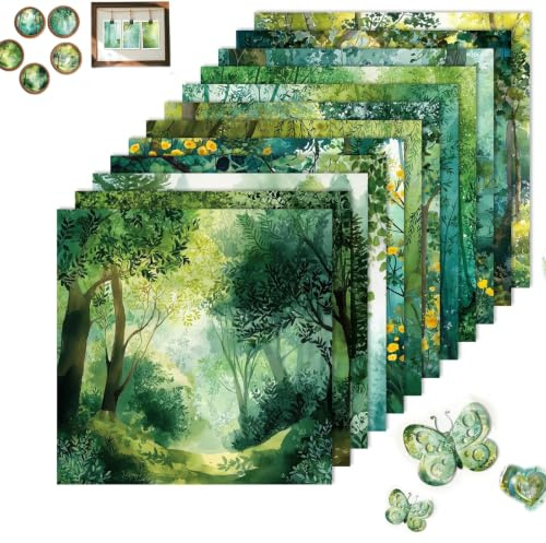 DiiWmme 24 Sheets Scrapbook Paper 6x6 Inch, Leaf Floral Textured Cardstock, DIY Card Making, Photo Albums, Journaling, Acid Lignin Free Decorative Craft Paper Pad (Forest B)
