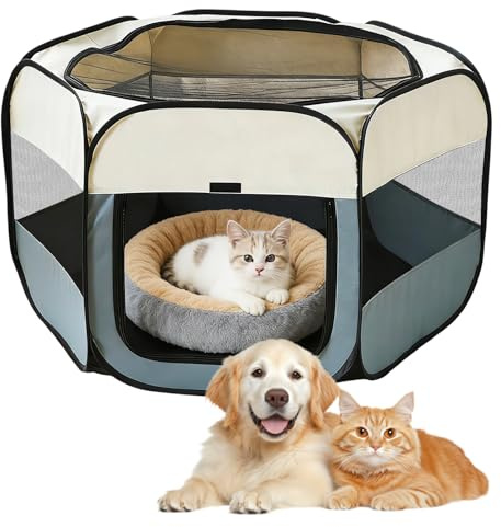 110 x 110 x 60 cm, pieghevole, per cani, per casa, per cani, per animali domestici, gatti, conigli e piccoli animali, colore: grigio beige