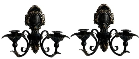 Wswqop Applique Da Parete con Candela, Candeliere, Portacandele Rustico Doppio Da Parete per Celebrazioni Nuziali, Nero