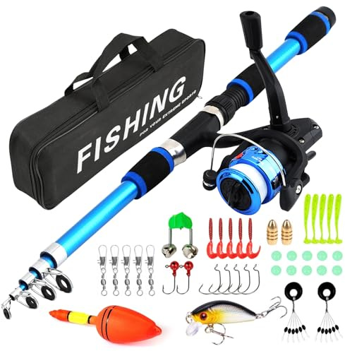 BORDEAG Set Da Pesca Per Bambini, Canna Da Pesca Telescopica Di 2,1 M Con Mulinello E Contenitore Per Esche