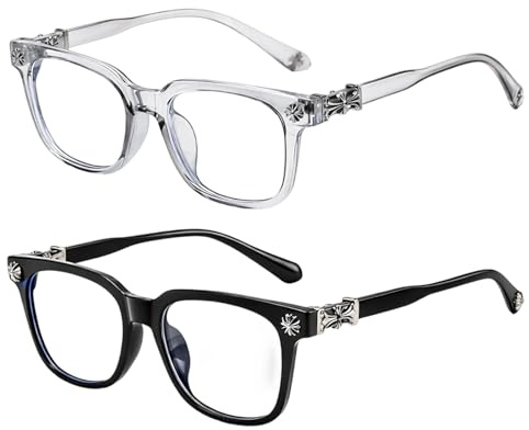 KxrTpx 3 pcs Blue Light Filter Glasses, Fashion Glasses for Men, Clear Frame Design, Non Prescription with Stylish Metal Details, Meta Inspired Look
