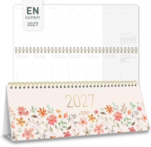 Häfft® Calendrier de bureau international 2027 horizontal Wild Blossoms