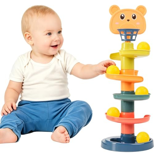 ZPSCXQ Ball Drop Toy, 5-Layer Spiral Tower Toy with 5 Balls, Montessori Ball Drop Roll Ramp Activity Center for Toddlers and Kids