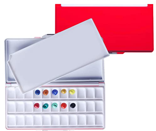 MEEDEN Luftdichte Wet Palette: Mischpalette mit 33 Wells & Deckel - Aquarell Palette mit großen Mischflächen für Aquarell Gouache Acrylfarbe - Rot