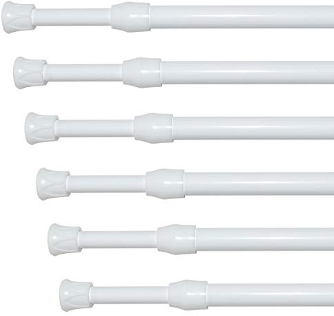 KXLIFE 6 Pack Small Spring Tension Curtain Rod 12-20 Inch, Thin Tension Rod No Drill for Window Cupboard Closet, White