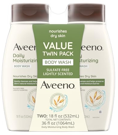 Aveeno Daily Moisturizing Body Wash Cleanser & Shaving Gel for Men & Women, Clean-Rinsing for Softer & Smoother Skin, Gentle & Lightly Scented, 18 fl. Oz, Pack of 2