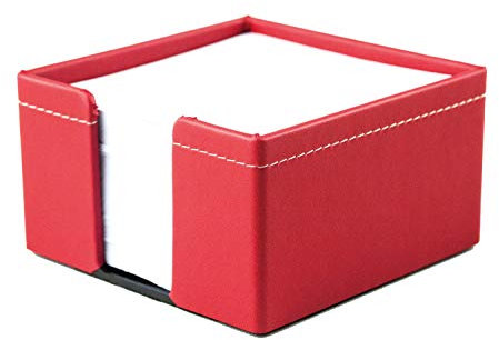 DELMON VARONE - Zettelkasten aus „EcoAppleLeather“ in Rot, Zettelbox aus Recycled Öko Apfel Leder inkl. 500 Blatt Papier, Notizklotz Box für Schreibtisch und Büro zum Notieren von Gedanken und Ideen