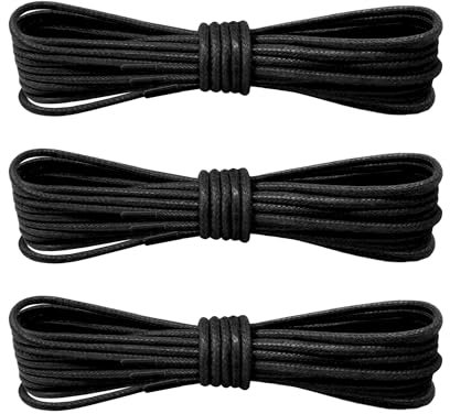 Laceter 2 Paires de Lacets Ronds Fins Cirés 2,4mm pour Chaussures de Ville - Idéal Derbies, Richelieu, Mocassins, Bottines Cuir - Élégants et Durables - Fabriqués en Europe - Noir, 90 cm