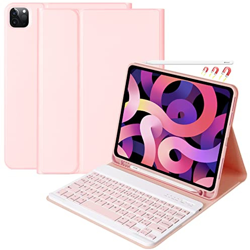 CC Store Clavier pour iPad Air 11 M3 2025/M2 2024, Air 5 2022/Air 4 2020,iPad Pro 11 4/3/2/1Gen, Coque avec Keyboard Français, Clavier Bluetooth Magnétique Détachable avec Fente pour Stylo, Rose