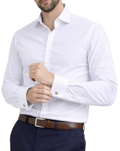 Chemise Homme Formelle London Plain – Coupe Regular Fit – Poignets Doubles pour Boutons de Manchette – Col Classique – Mélange Coton. White, 17.5in